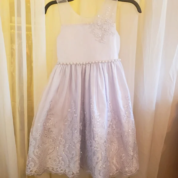 open lace back dress Girls First Communion Dress - White Tulle & Satin